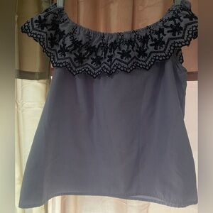 Elegant Navy Embroidered Women's Top